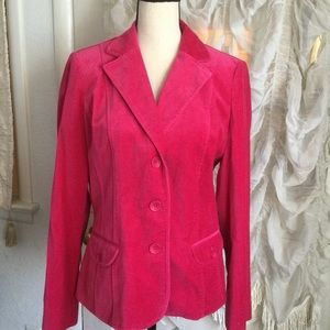 New Liz Claiborne Blazer Jacket Raspberry Red Velvet 100% Cotton Size 8 $119